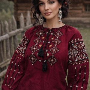 Vyshyvanka woman, Ukrainian embroidered shirt, ethnic boho linen blouse, Hutsul embroidery, 2XS-5XL, choice Color