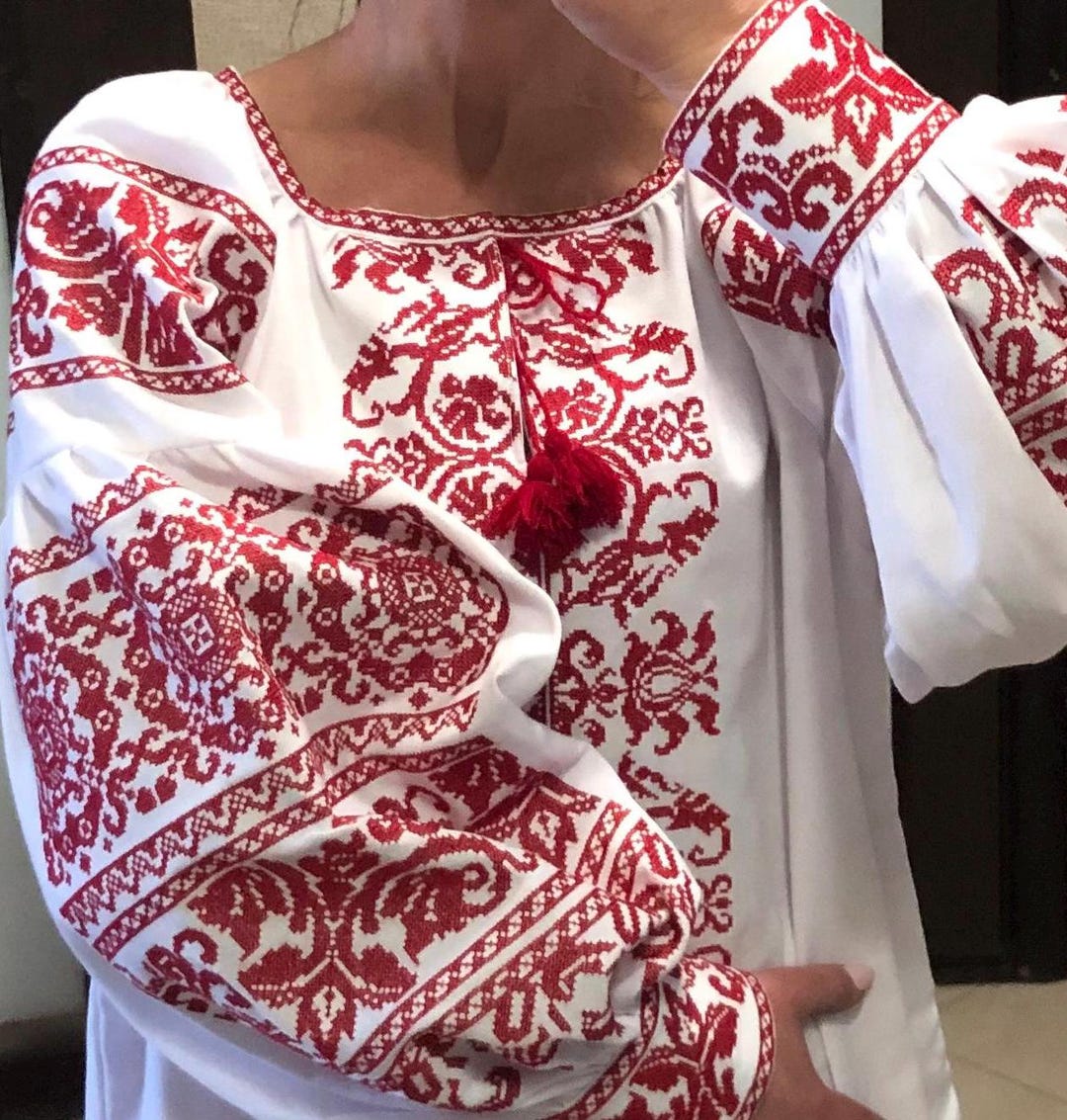 Camicia Ucraina Donna Ricamata - Vyshyvanka Boho In Cotone - Nero