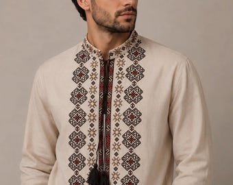 Vyshyvanka men, Ukrainian linen embroidered shirt, ethnic men’s top, XS - 4XL, Choice Color