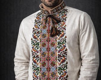 Vyshyvanka herrskjorta, ukrainsk broderad herrskjorta, etnisk herrtopp, Lviv-broderi, XS-5XL, Valfri färg