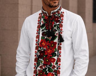 Vyshyvanka herrskjorta, ukrainsk linneskjorta med broderi, 2XS - 5XL, valfri färg