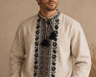 Vyshyvanka pour homme, chemise ukrainienne en lin brodé, haut ethnique, tailles XS à 4XL, couleur au choix