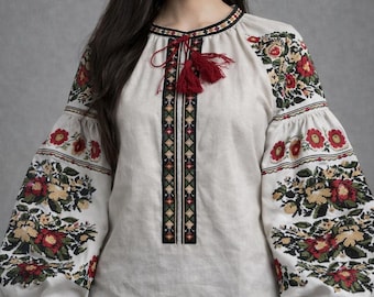 Camisa ucraniana bordada para mujer Vyshyvanka, blusa étnica boho, tallas 2XS-5XL, varios colores, bordado Borschiv.