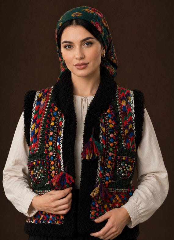 Authentic Vintage Hutsul Kiptar Vest | Ukrainian Sheepskin