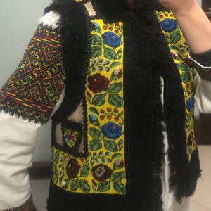 Ukrainian national antique embroidered vest keptar leather 1920-1930 S-M Bukovina