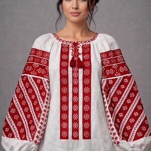 Vyshyvanka woman, Ukrainian embroidered shirt, ethnic linen blouse, 2XS-5XL, Borschiv embroidery, Choice color image 2