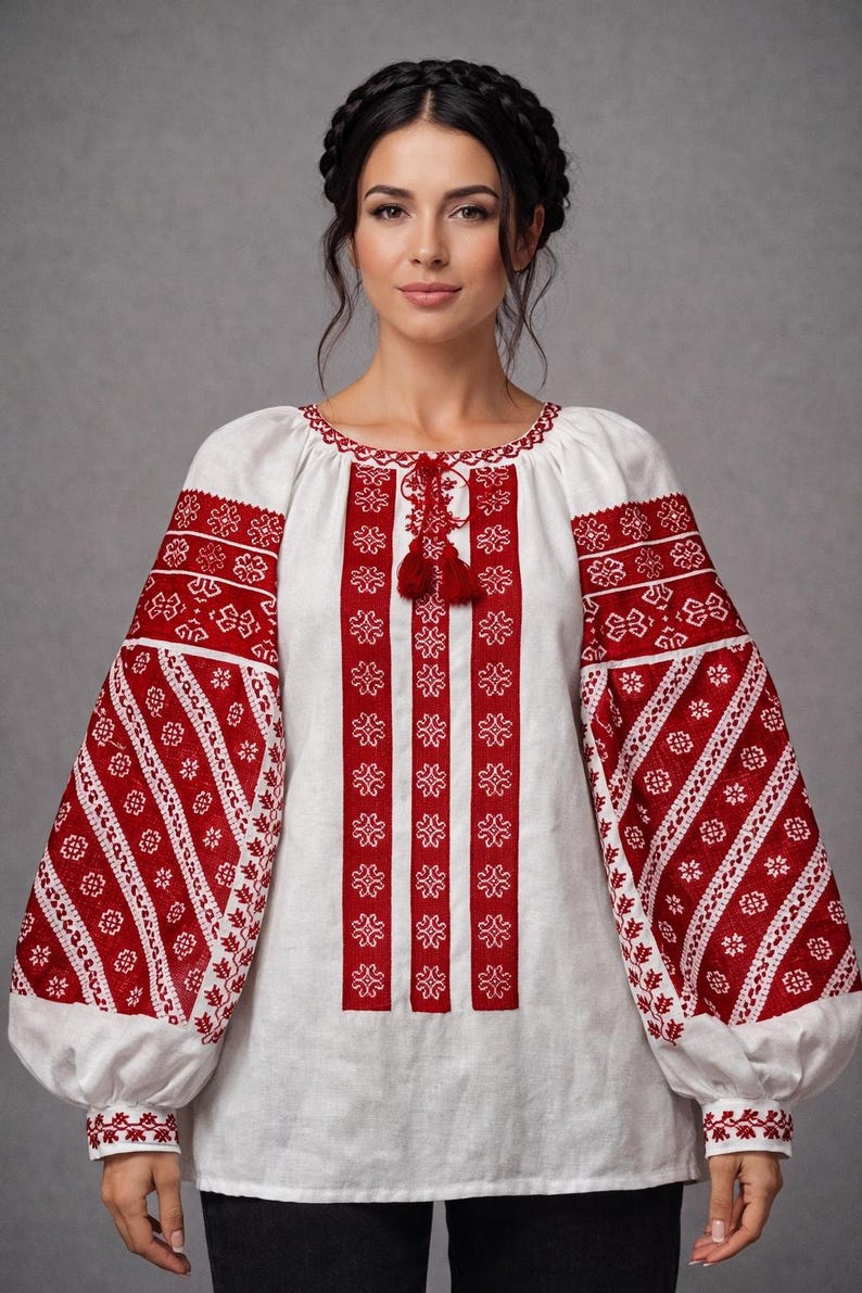 Vyshyvanka woman, Ukrainian embroidered shirt, ethnic linen blouse, 2XS-5XL, Borschiv embroidery, Choice color image 2