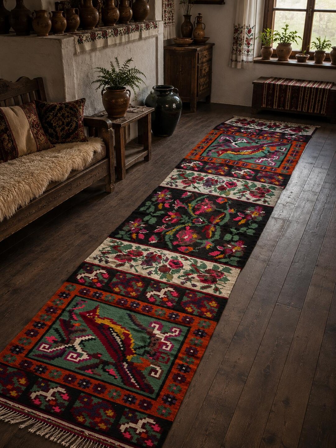 Ukraine Rugs Antique Bukovyna Wool Runner Rug – Handwoven Ukrainian Kilim, Floral ...