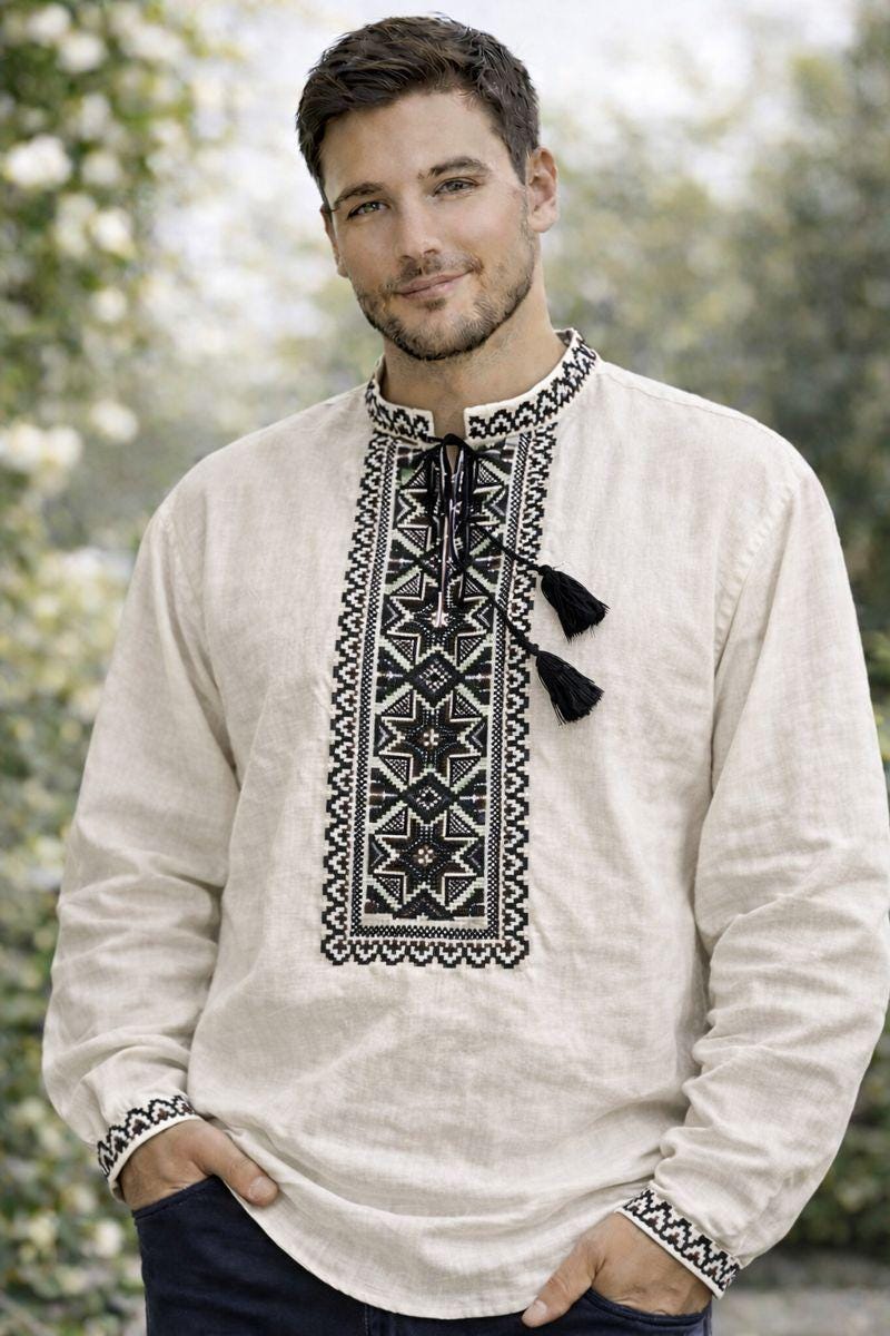 トップス Greed Native Embroidery Vyshyvanka Men, Ukrainian Embroidered Shirt, Linen Men's Top, XS