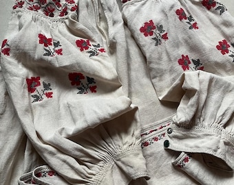 Ukrainian national vintage embroidered shirt, ethnic dress, 1930, S-M, Cherkasy Ukraine