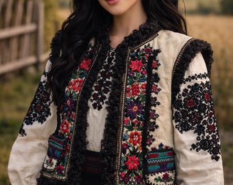 Antique Borshchiv Fur Vest, Restored Ukrainian Folk Shearling Kiptar, Authentic 1920s–1930s Embroidered Vest, XS