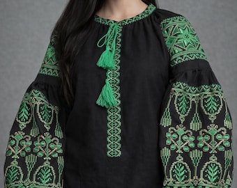 Vyshyvanka woman, Ukrainian ethnic embroidered shirt, boho linen blouse, 2XS-5XL, Choice Color