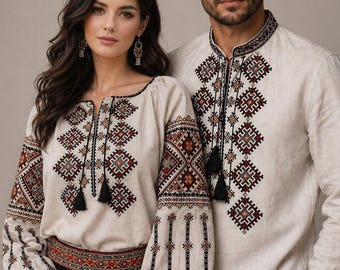 Vyshyvanka woman, Ukrainian embroidered linen shirt, ethnic blouse, men’s top, 2XS-5XL, Hutsul embroidery, choice color