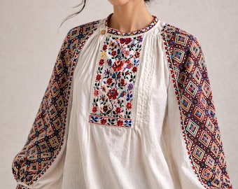 Rare Ukrainian Vyshyvanka 1940s-60s | Hand Embroidered Folk Blouse | Boyko Region Lviv | Vintage Ethnic Collector Shirt, XS-S