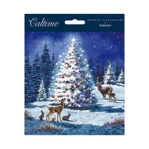 Hert en Boom Adventskalenderkaart 160 x 160 mm Caltime met envelop met envelop met envelop en 24 deurtjes om te openen