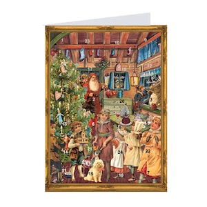 Kerstman Richard Sellmer Verlag Traditionele Duitse adventskalenderkaart 105 x 155 mm met Env en 24 kleine deurtjes om te openen