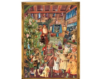 Father Christmas Richard Sellmer Verlag Traditional German Advent Calendar Card 105 x 155 mm with Env and 24 little doors to open