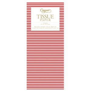 Carta da regalo in tessuto rosso a righe mini 4 fogli 50 x 76 cm piegati in una confezione di cellophane