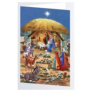 Calendrier de l'Avent carte crèche 175 x 120 mm Caltime avec enveloppe et 24 petites portes à ouvrir