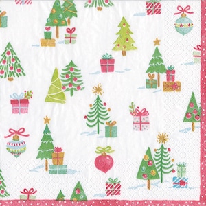 Caspari Painted Trees and Gifts Christmas Paper Table Napkins 33 cm square 3 ply lunch napkins