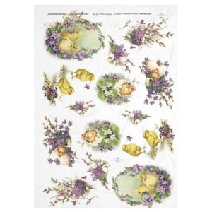 Pasen Paarse Bloemen en Kuikens ITD A4 Rijstpapier Mulberry Papier voor Decoupage 210 x 297 mm Gratis Post in UK