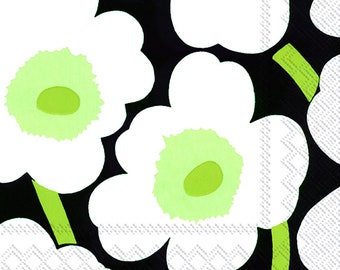 Marimekko UNIKKO Black Flowers Paper Table Napkins 33 cm square 3 ply lunch napkins