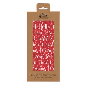 Buon Natale Rosso Bianco Glick Carta da regalo velina 4 fogli 50 x 75 cm piegati in una confezione