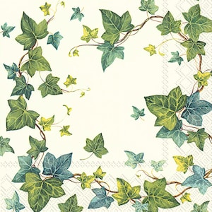 Tovaglioli di carta IHR "Ivy's Dream" con foglie di edera bianche, quadrati da 33 cm, a 3 veli