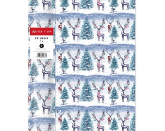 Louise Tiler Merry Christmas Deer and Trees Roll Wrap 3 m x 70 cm very high quality thick roll wrap