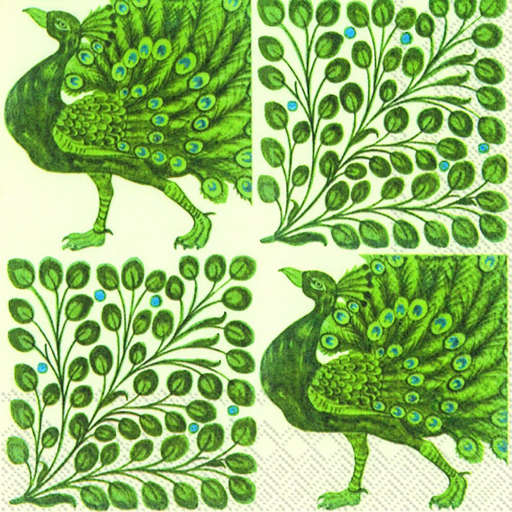 16 Serviettes Tropical Peacock Dégradé de Vert Amande et Or 33 x