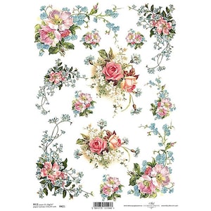Pink Flower Sprays ITD A4 Rijstpapier Mulberry Papier voor Decoupage 210 x 297 mm Gratis Post in UK