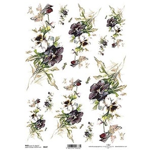 Donkerpaarse en witte bloemen rijstpapier ITD A4 rijstpapier Mulberry papier voor decoupage 210 x 297 mm Gratis post in VK