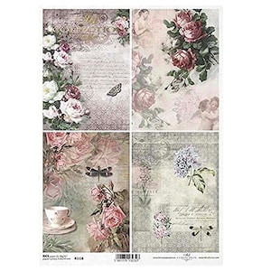 4 bloemenscènes papier ITD A4 rijstpapier moerbeipapier voor decoupage 210 x 297 mm gratis post in Groot-Brittannië
