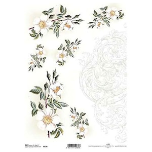 Witte bloemen en patroon rijstpapier ITD A4 rijstpapier Mulberry papier voor decoupage 210 x 297 mm Gratis post in VK