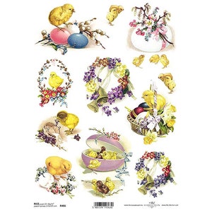 Paaskuikens Manden Bloemen Rijstpapier ITD A4 Rijstpapier Moerbeipapier voor decoupage 210 x 297 mm Gratis post in VK