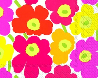 Marimekko MINI UNIKKO Flowers Bright Paper Table Napkins 33 cm square 3 ply lunch napkins