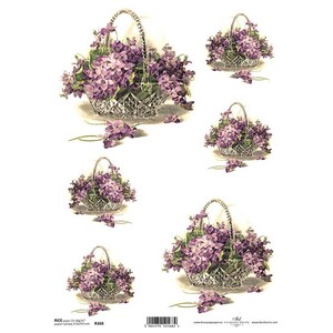 Mauve Baskets Flowers Rijstpapier ITD A4 Rijstpapier Mulberry Papier voor Decoupage 210 x 297 mm Gratis post in VK