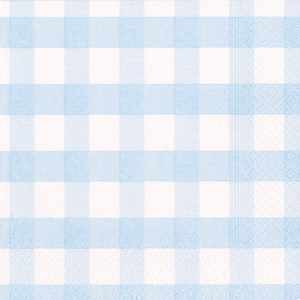 Tovaglioli di carta da tavola Caspari a quadretti azzurri, quadrati da 33 cm, a 3 veli