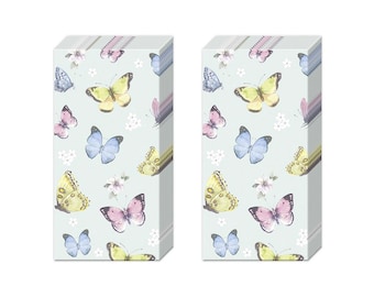 Romantic Butterflies Light Blue Novelty Tissues 2 packs of 10 IHR Tissues 4 ply 20 cm square