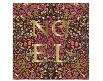 William Morris Single Embossed Christmas Card with Envelope 159 x 159 mm Christmas Floral Noel