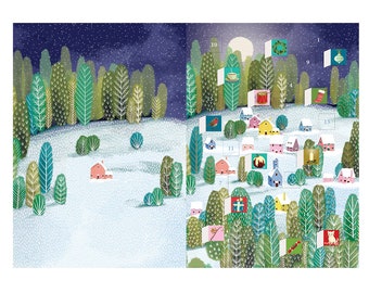 Forest Let it Snow Advent Calendar Card with envelope 170 x 120mm Roger la Borde 24 little doors to open
