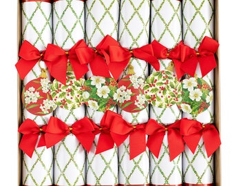 Caspari Ornament and Trellis Red Ribbon 6 x 12 inch Christmas Crackers