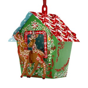 Establo de renos 14 x 15 x 4 cm - Adorno navideño 3D desplegable de Baubles Santoro