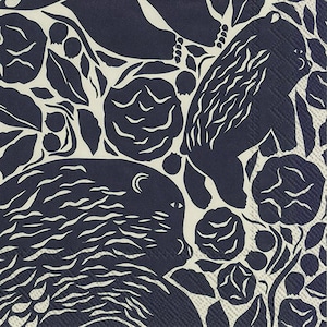 Marimekko Karhuemo, linen black Paper Table Napkins 33 cm square 3 ply lunch napkins