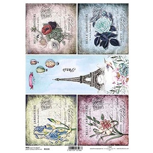Verschillende bloemen met Eiffeltoren Rijstpapier ITD A4 Rijstpapier Moerbeipapier voor decoupage 210 x 297 mm Gratis post in VK