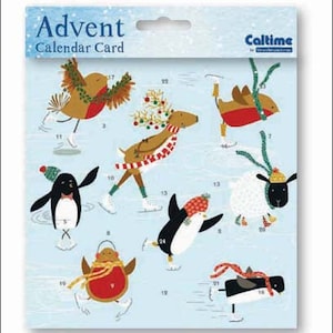 Skating Animals Skating Adventskalenderkaart 160 x 160 mm Caltime met envelop en 24 deurtjes om te openen
