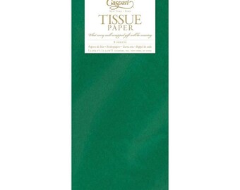 Papel de seda Caspari verde liso para envolver, 8 hojas de 70 x 50 cm, dobladas cuidadosamente en un paquete de celofán.