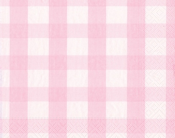 Caspari Pink Gingham Check Paper Table Napkins 33 cm square 3 ply lunch napkins