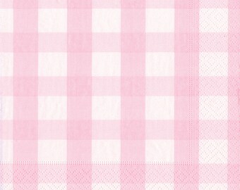 Pink Gingham Check Cocktail Caspari Paper Table Napkins 25 cm or 10 inches square 3 ply