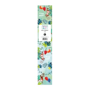 May include: A blue and green wrapping paper roll with a monkey and balloon design. The text on the roll says "Happy Birthday". The roll is 3 meters long.
